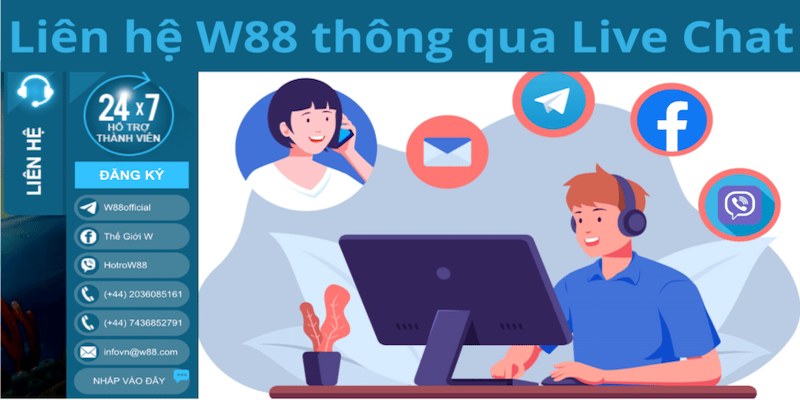 Đa dạng kênh liên hệ W88 qua chat live, hotline